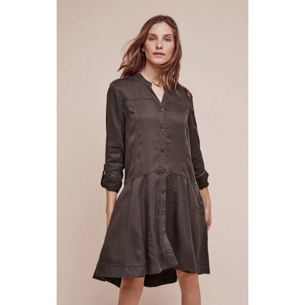 Anthropologie Holding Horses Marion Swing Shirt Dress Olive Green Women's Size 8